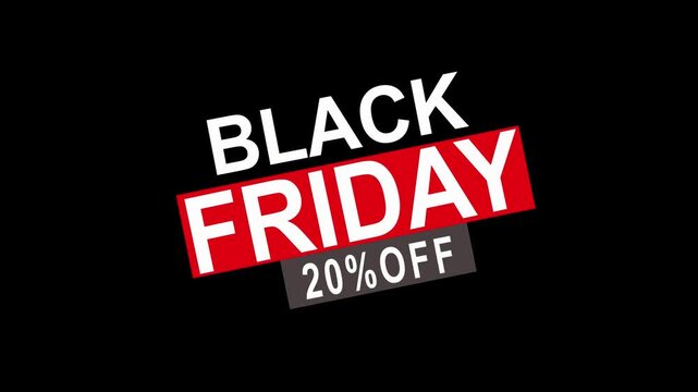 Dynamic black friday sale promotion featuring bold typography and twenty percent off discount announcement for retail marketing campaigns, e-commerce advertising, and seasonal shopping