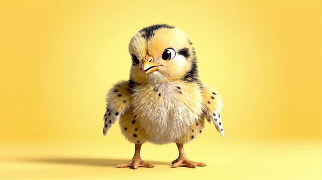 Cute Baby Chick Character Standing on Bright Yellow Background