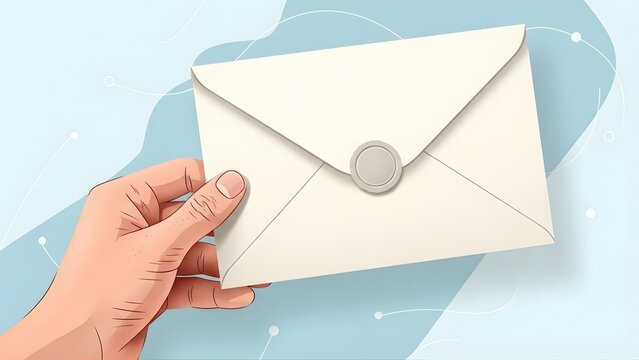 A 3d illustration of a hand holding a blank paper envelope icon representing a business mail message or web communication sign for sending correspondence information