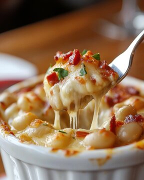 Fork scooping delicious cheesy lima bean casserole