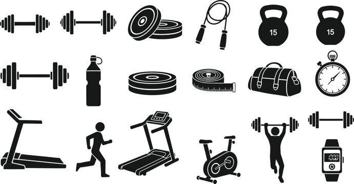 Fitness equipment and workout icons a comprehensive collection for health and exercise