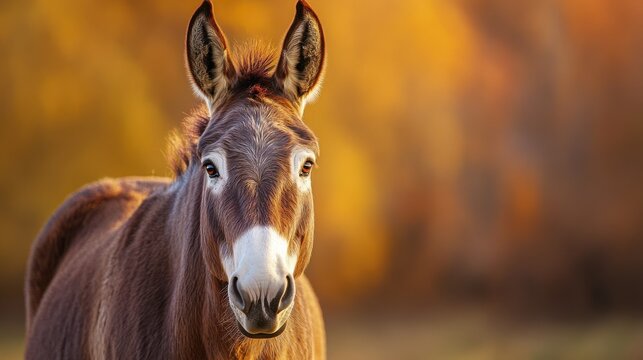 A Gentle Donkey Head Portrait in Warm Sunlight