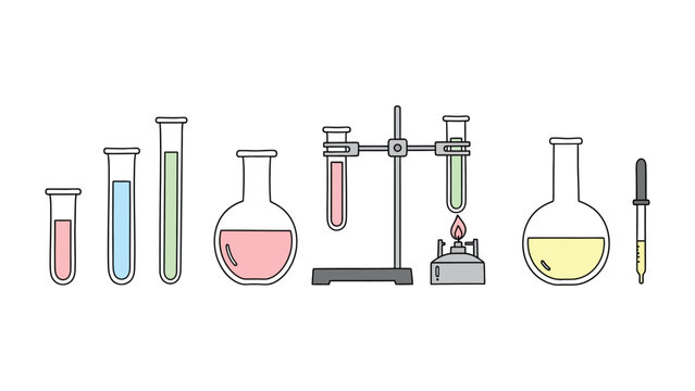 Lab Essentials: A comprehensive view of various lab equipment, each meticulously crafted and filled with colorful solutions, captures the essence of scientific discovery and experimentation.