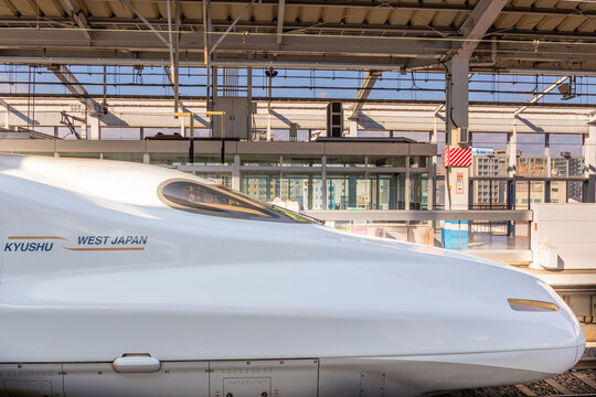 Tokyo, Japan - January 9, 2026:  White Shinkansen bullet train at Tokyo Train Station platform
.