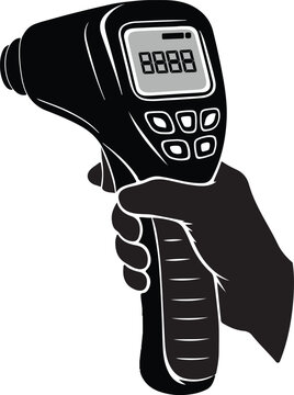 Hand holding an infrared thermometer gun for temperature measurement