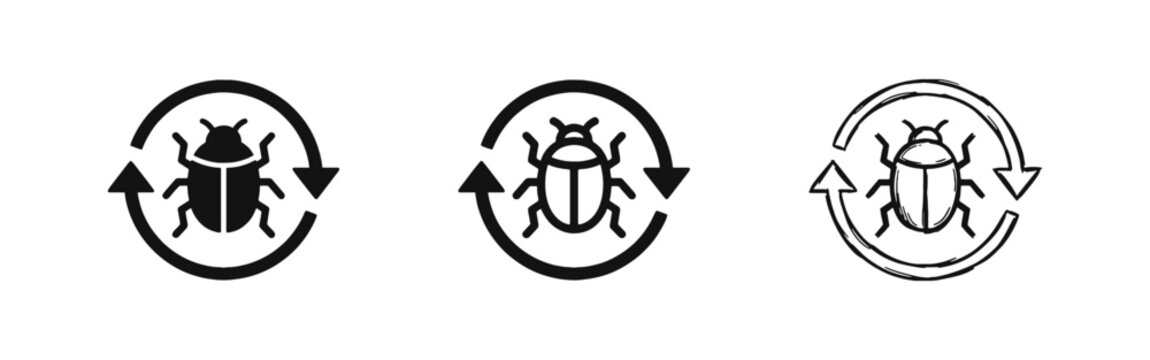 Software Bug Fix Icons Set - Debugging and Maintenance Symbols in Vector Format