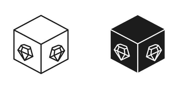Contrasting dice cubes featuring gemstone symbols on opposite faces in light and dark versions