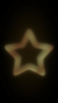 3D Golden Five-Pointed Star Frame, Digital Dot Particles on Dark Background, Glowing Dot Grid Geometric Shape Border