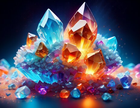 explosion of sugary jewels magnified to reveal crystalline sugar structures and phantom hues sugar candy