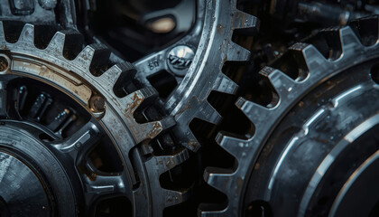 Fototapeta premium Precision gears and oil lubricant macro. Industrial maintenance engineering.