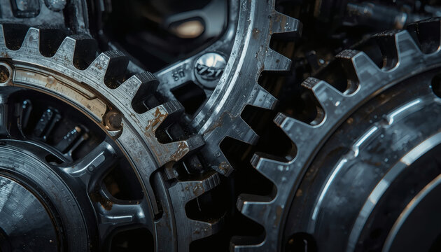 Precision gears and oil lubricant macro. Industrial maintenance engineering.