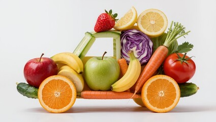 Naklejka premium Creative fruit and vegetable car isolated on white background