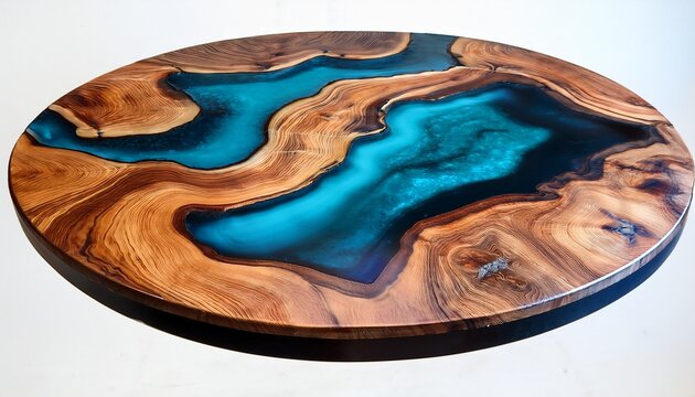 wooden table made of epoxy resin exotic wood texture table top art design of furniture with an ocean or river pattern