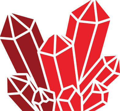Red crystal gems vector illustration, precious stones, mineral collection, nature rock formation.