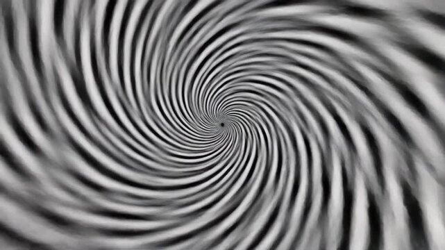 Hypnotic visual vortex: Black and white spiral illusion with dynamic rotating movement, suitable