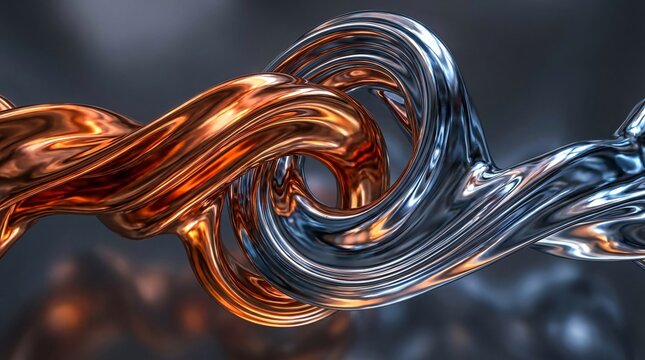 Corporate synergy and business merger concept featuring seamless integration of liquid copper and platinum metals in premium abstract background