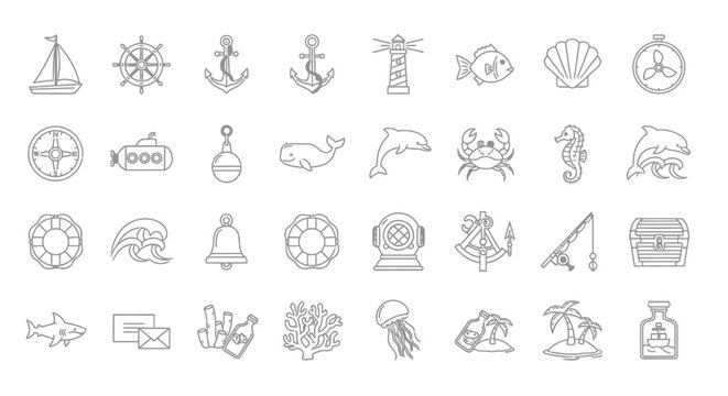 Various nautical and travel icons.