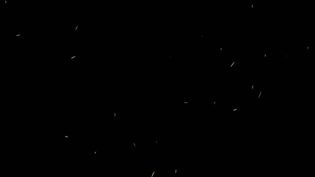 Cartoon style fire sparks and glowing dust particles floating with smoke on black background fiery embers rising fast cinematic bonfire effect alpha channel 4k footage