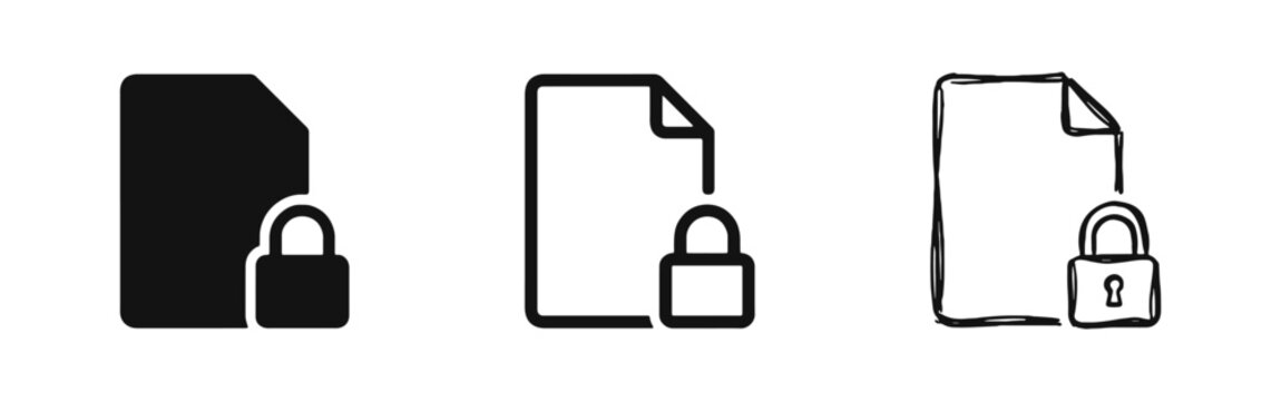 Document File with Padlock Security Privacy Icon Set