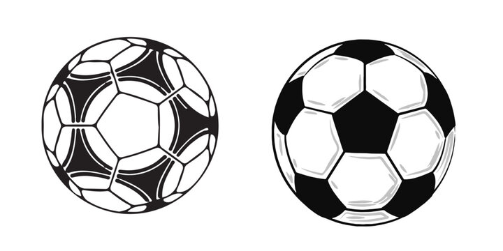 Vector illustration of a 3d leather soccer ball isolated on white, a classic black and white football sphere symbol for sport competition and team play activity