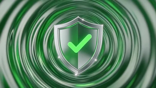 Sparkling digital shield check mark green protection security technology symbol icon animation success safe reliable professional