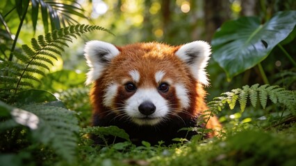 Fototapeta premium Red Panda in Forest Close Up Cute Wildlife Animal Portrait