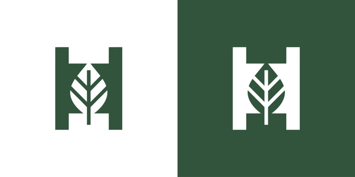 Abstract letter h with leaf symbol logo design