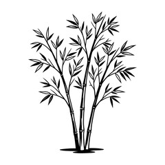 Obraz premium Black and white illustration of bamboo plant with leaves and stems natural icon.