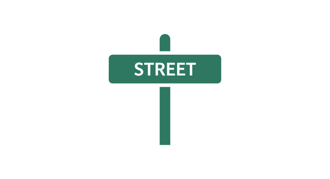 Green street sign on post.