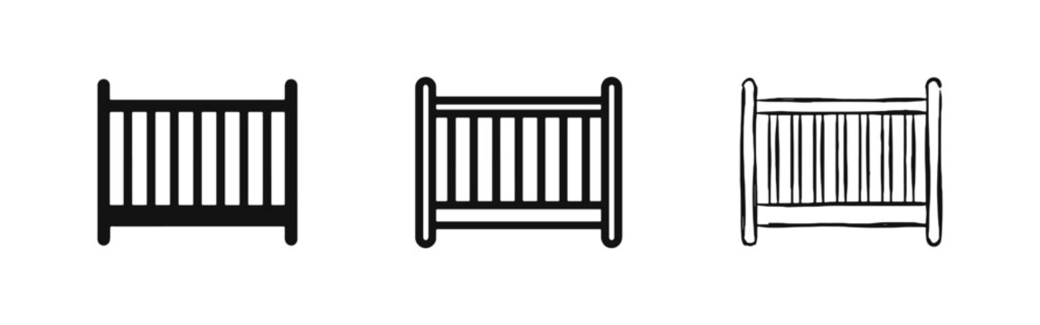 Baby Crib Cot Nursery Furniture Icon Set
