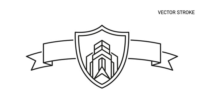 Shield with ribbon and emblem.