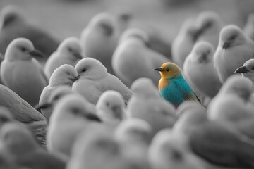 Obraz premium Bird with vibrant plumage among others