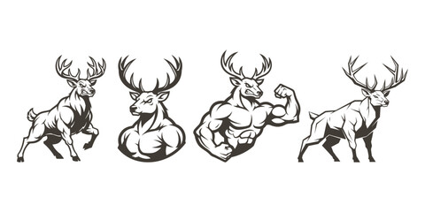 Obraz premium Deer illustrations vector set animal figures graphic design elements