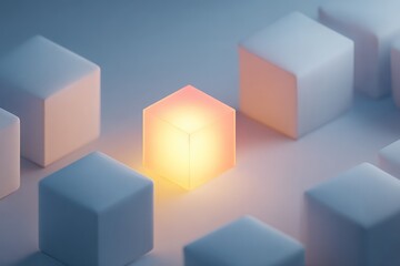 Obraz premium Bright glowing cube contrast on matte