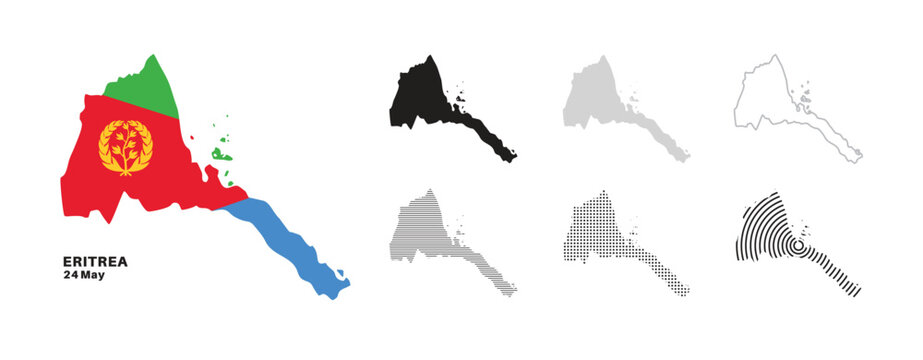 Set of isolated eritrea maps. eritrea flag overlaid with flag proportions. Maps and traveling around the world