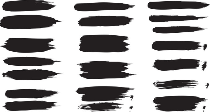 Abstract brush strokes collection diverse black paint swashes on white background