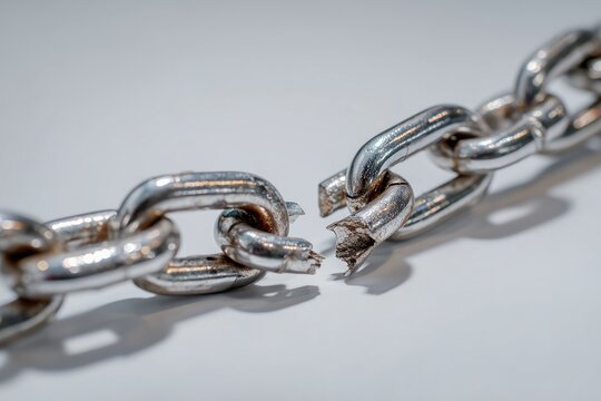 Broken metal chain link representing freedom and strength