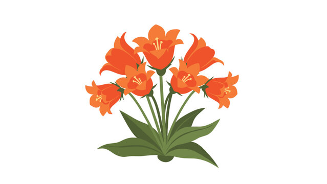 Beautiful bunch of orange bell-shaped flowers with green leaves on a white background for spring or floral graphic design.