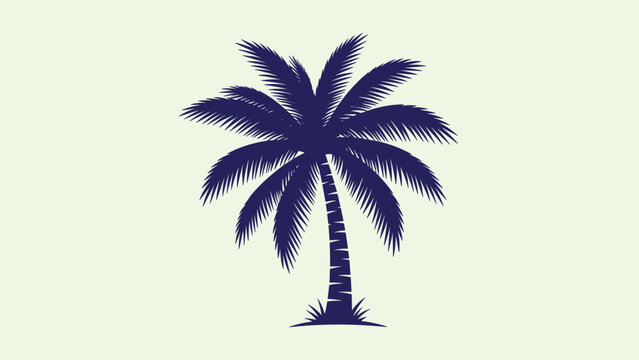 Simple and elegant dark blue silhouette of a solitary palm tree standing alone on a light pale green background.