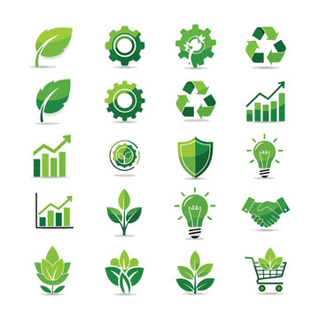 Eco friendly symbols represent sustainable practices and green technology icons