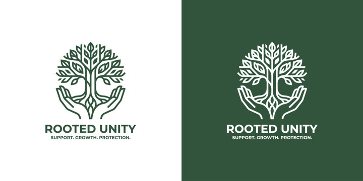 Tree of life logo with hands symbolizing growth and support