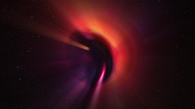 Abstract multicolor glow sphere with rays, science background. Bizzard planet structure in space, 4k