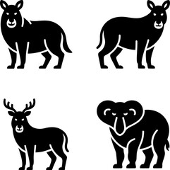 Obraz premium Wild Animal Silhouette Set Black Minimalist Zoo and Wildlife Illustration