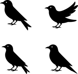 Obraz premium Bird Silhouette Set Black Minimalist Flying and Perching Bird Collection
