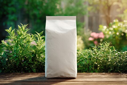 White blank soil bag mockup in morning