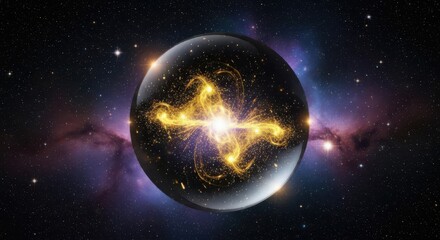 Fototapeta premium Bright glowing planet exploding in deep dark outer space galaxy