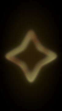 3D Golden Four-Pointed Star Frame, Digital Dot Particles on Dark Background, Glowing Dot Grid Geometric Shape Border