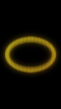 Golden Oval Frame, Digital Star Particles on Dark Background, Glowing Dot Grid Geometric Shape Border