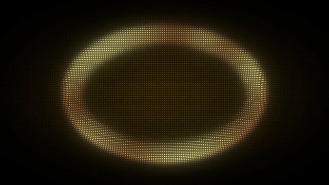 3D Golden Oval Frame, Digital Dot Particles on Dark Background, Glowing Dot Grid Geometric Shape Border