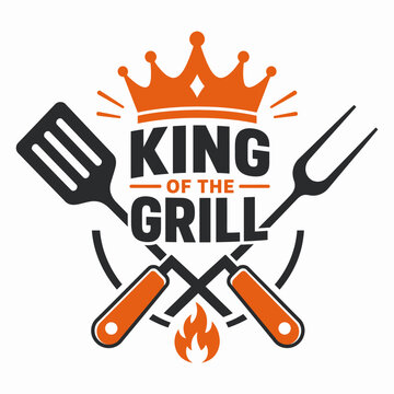 King Of The Grill Logo with Spatula Fork and Crown Father's Day Hari Ayah Fatherhood Dad Papa Father